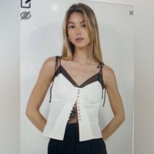 Whiteroom+Cactus Satin Lace Trim Top
